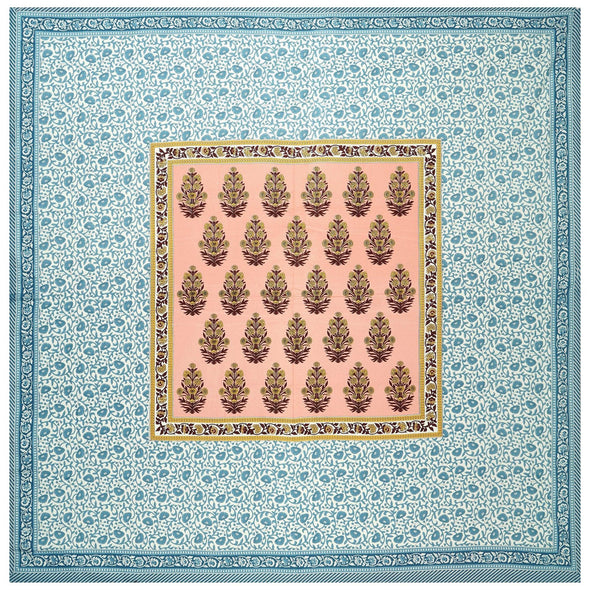 Aqua Blue Jaipuri Majestic Print 240 TC Cotton Double Bed Sheet With 2 Pillow Covers (SHKV1007) - Frionkandy