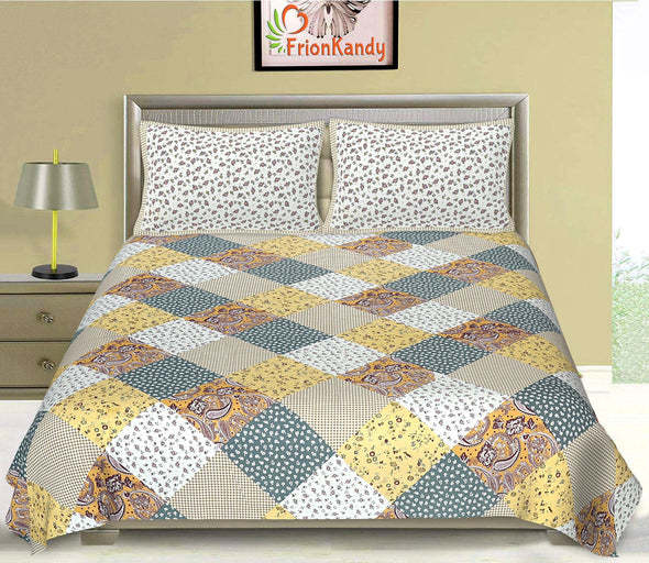 Brown Jaipuri Majestic Print 240 TC Cotton Double Bed Sheet With 2 Pillow Covers (SHKV1012)