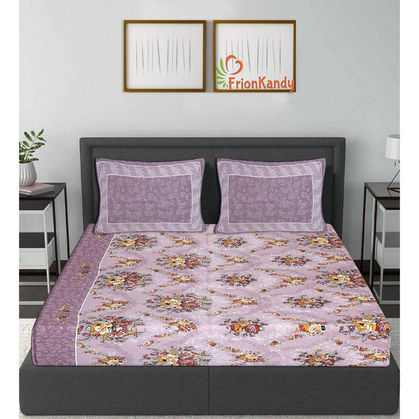 Purple Majestic Floral Print 240 TC Cotton Double Bed Sheet With 2 Pillow Covers (SHKV1019)