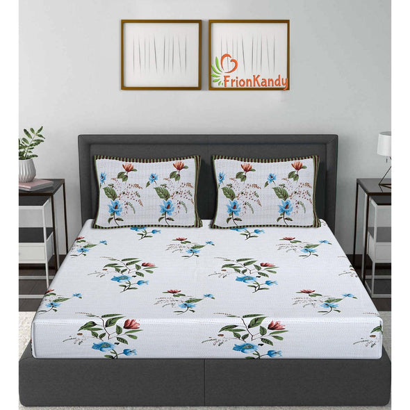 Green Majestic Floral Print 240 TC Cotton Double Bed Sheet With 2 Pillow Covers (SHKV1025)
