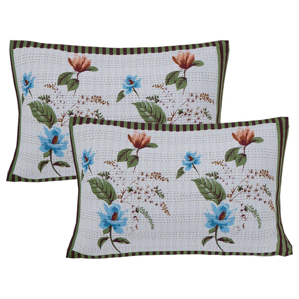 Green Majestic Floral Print 240 TC Cotton Double Bed Sheet With 2 Pillow Covers (SHKV1025)