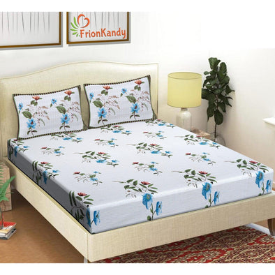 Green Majestic Floral Print 240 TC Cotton Double Bed Sheet With 2 Pillow Covers (SHKV1025) - Frionkandy