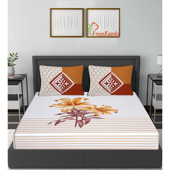 Brown Majestic Floral Print 240 TC Cotton Double Bed Sheet With 2 Pillow Covers (SHKV1026)