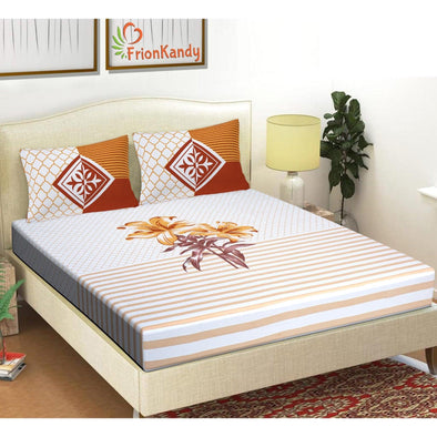 Brown Majestic Floral Print 240 TC Cotton Double Bed Sheet With 2 Pillow Covers (SHKV1026)