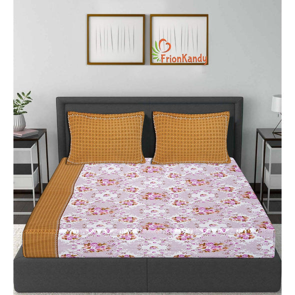 Brown Majestic Floral Print 240 TC Cotton Double Bed Sheet With 2 Pillow Covers (SHKV1027)