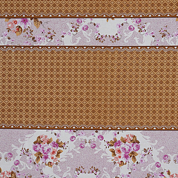 Brown Majestic Floral Print 240 TC Cotton Double Bed Sheet With 2 Pillow Covers (SHKV1027)