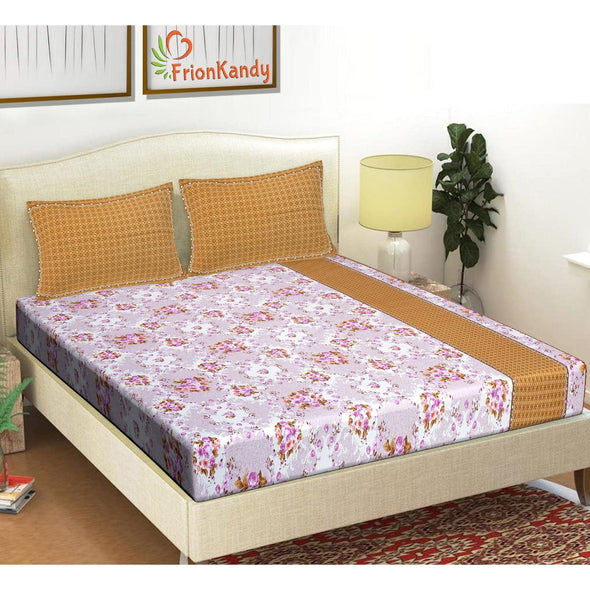 Brown Majestic Floral Print 240 TC Cotton Double Bed Sheet With 2 Pillow Covers (SHKV1027)