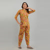 Women Mustard Cotton Floral Print Night Suit (SHKY1002)