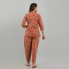 Women Red Cotton Floral Print Night Suit (SHKY1003)
