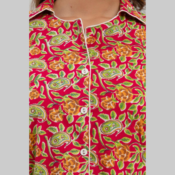 Women Red Cotton Floral Print Night Suit (SHKY1003)