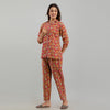 Women Red Cotton Floral Print Night Suit (SHKY1003)