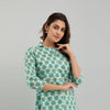Women Sea Green Cotton Floral Print Night Suit (SHKY1004)