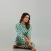 Women Sea Green Cotton Floral Print Night Suit (SHKY1004)
