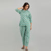 Women Sea Green Cotton Floral Print Night Suit (SHKY1004)