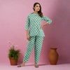 Women Sea Green Cotton Floral Print Night Suit (SHKY1004)