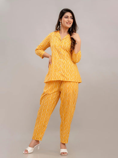 Women Yellow Printed Co-ord Set - Frionkandy