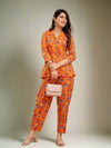 Women Deep Orange Printed Co-ord Set - Frionkandy