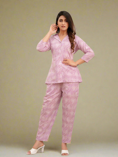 Women Light Violet Printed Co-ord Set