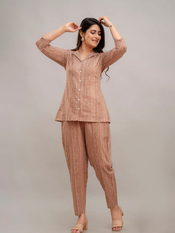 Women Bare Beige Printed Co-ord Set