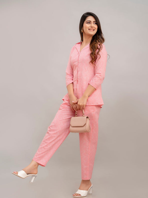 Women Flamingo Pink Printed Co-ord Set