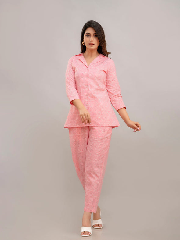 Women Flamingo Pink Printed Co-ord Set