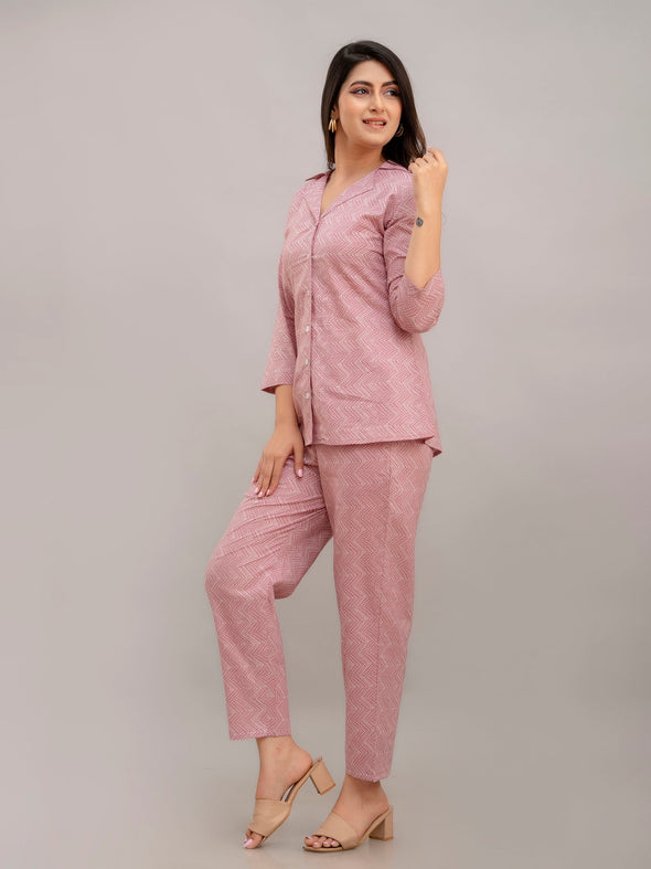 Women Rose Pink Printed Co-ord Set