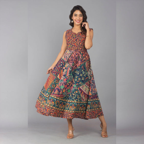 Jaipuri Neptol Patch Printed Cotton Dress - Frionkandy