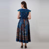 Blue Pom Pom Cape Cotton Flared Floral Print Long Dress (UCDP1012) - Frionkandy