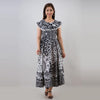 Black White Pom Pom Cape Cotton Flared Floral Print Long Dress (UCDP1148) - Frionkandy