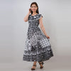 Black White Pom Pom Cape Cotton Flared Floral Print Long Dress (UCDP1148) - Frionkandy