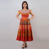 Red Pom Pom Cape Cotton Print Dress (UCDP1154) - Frionkandy