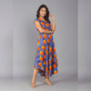 Blue Orange Sleeveless Rayon Dress - Frionkandy