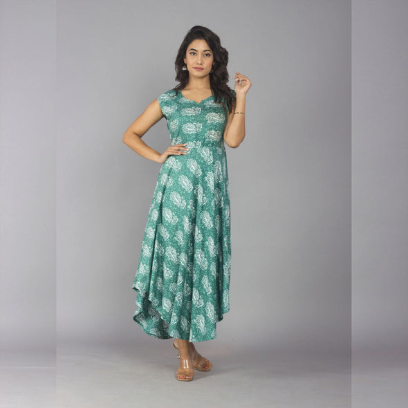 Sea Green Sleeveless Rayon Dress - Frionkandy