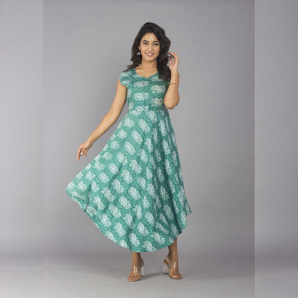 Sea Green Sleeveless Rayon Dress - Frionkandy