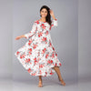 White Red 3/4 Sleeve Rayon Dress - Frionkandy