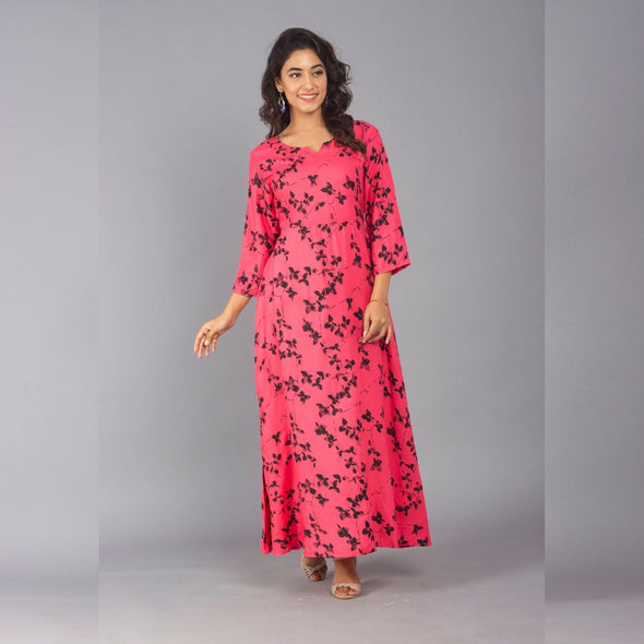 Pink 3/4 Sleeve Rayon Dress - Frionkandy