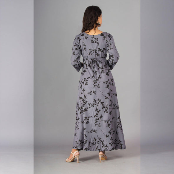 Charcoal Grey 3/4 Sleeve Rayon Dress - Frionkandy