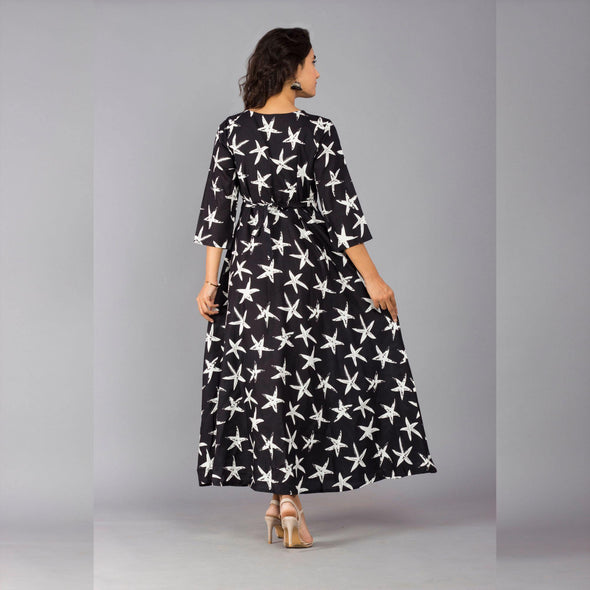 Star Print Rayon Dress - Frionkandy